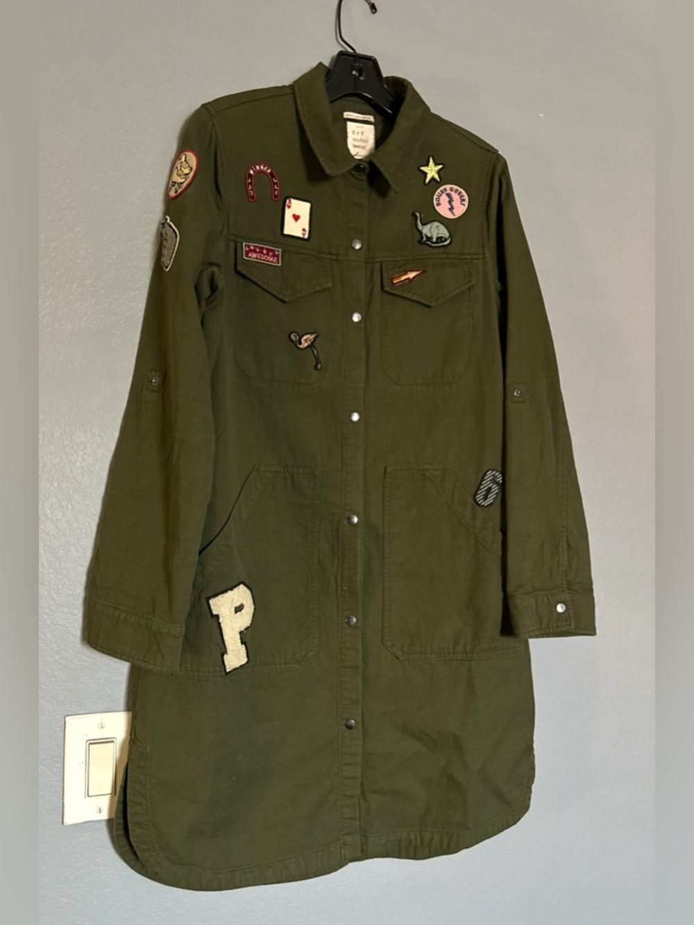 NWOT ZARA TRF OUTERWEAR BUTTON UP  SHIRT DRESS GREEN PATCH LONG SLEEVES